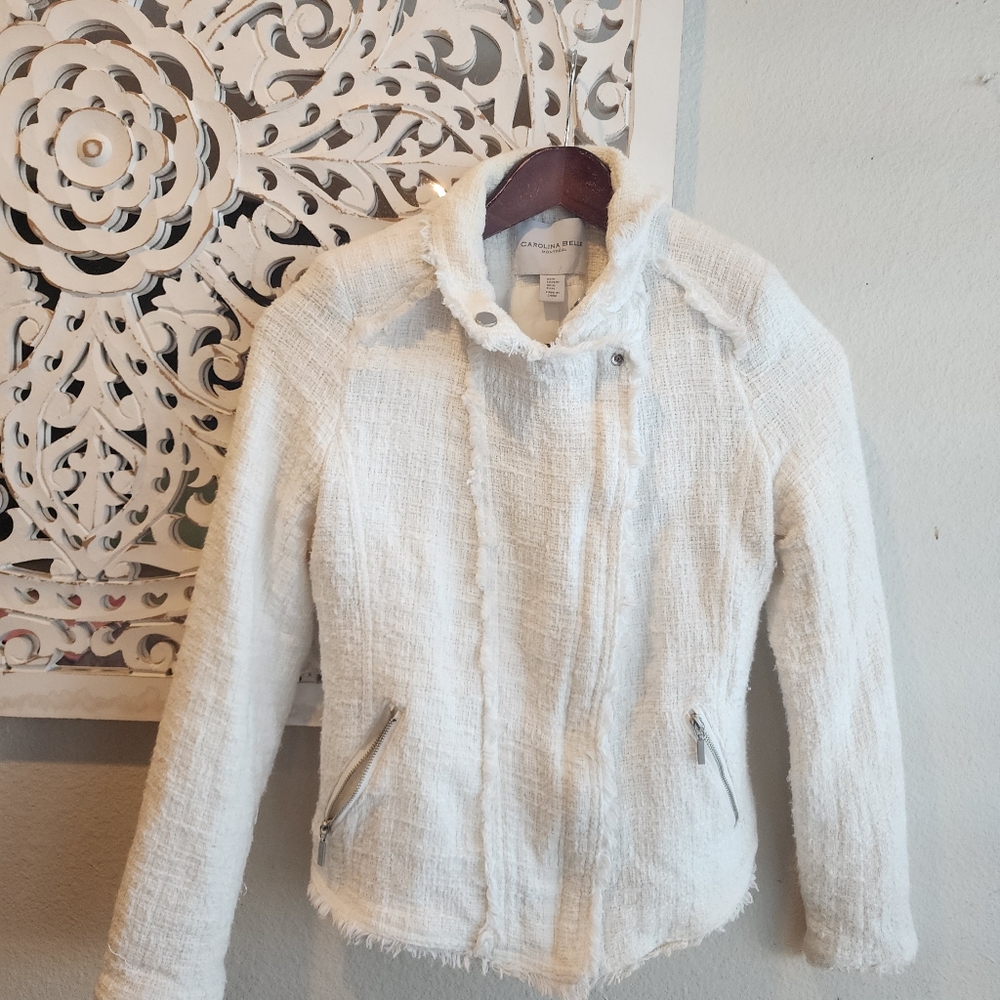 BELLA DAHL TWEED WHITE BLAZER SIZE MEDIUM - Picture 2 of 13